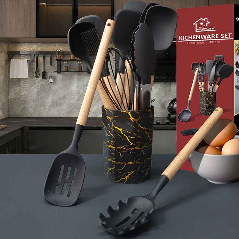 Blue 12-Piece Silicone Cooking Utensil Set - Non-Stick Food-Grade Kitchen Tools with Holder