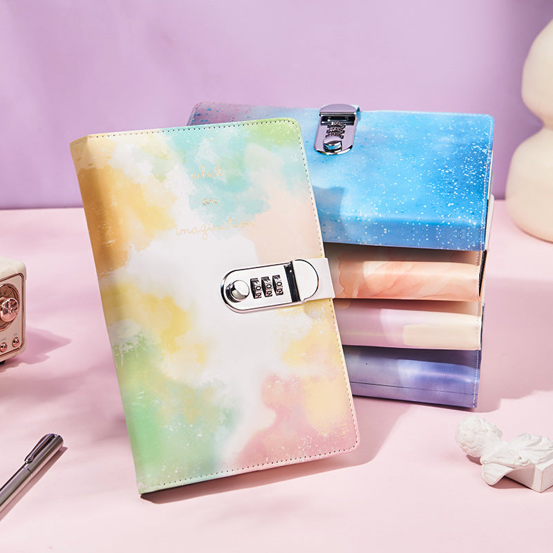 A5 Tie-Dye Journal with Lock - 240 Pages Soft Touch Cover Diary in Purple