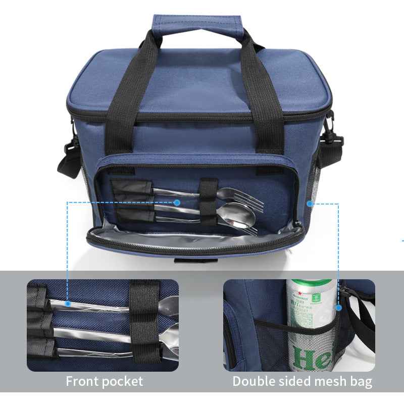 Navy Blue Versatile Large-Capacity Picnic Insulated Bag - Detachable Shoulder Strap & Ice Pack