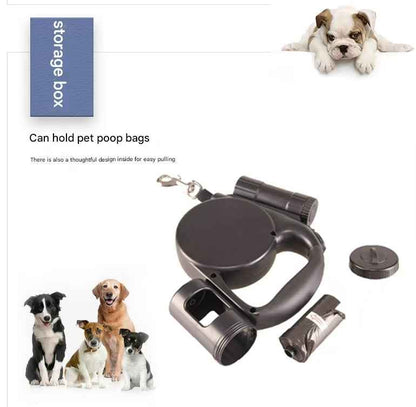 Yellow 3-in-1 Retractable Dog Leash with LED Flashlight & Poop Bag Dispenser | Heavy Duty Tangle-Free Leash for Safe Night Walks