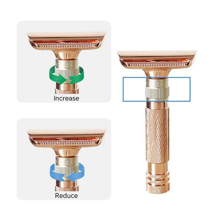 Rose gold Premium Adjustable Double Edge Safety Razor Kit - 8-Setting Precision Shave with Stand & 5 Blades