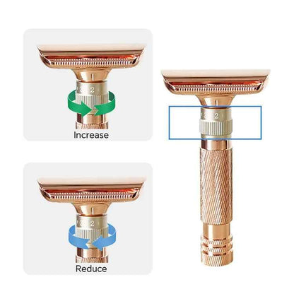 Rose gold Premium Adjustable Double Edge Safety Razor Kit - 8-Setting Precision Shave with Stand & 5 Blades