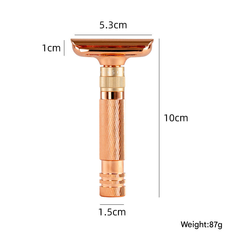 Rose Gold Adjustable Safety Razor Kit - Premium Double Edge Razor with 8-Setting Precision Shave, Stand & 5 Blades