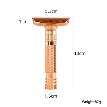 Rose Gold Adjustable Safety Razor Kit - Premium Double Edge Razor with 8-Setting Precision Shave, Stand & 5 Blades