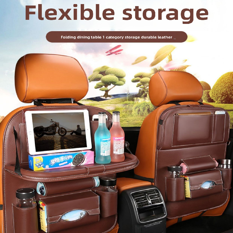 2-PCS Black PU Leather Car Back Seat Organizer Kick Mat with Touch Screen Tablet Holder Multi-Pocket Travel Storage Bag