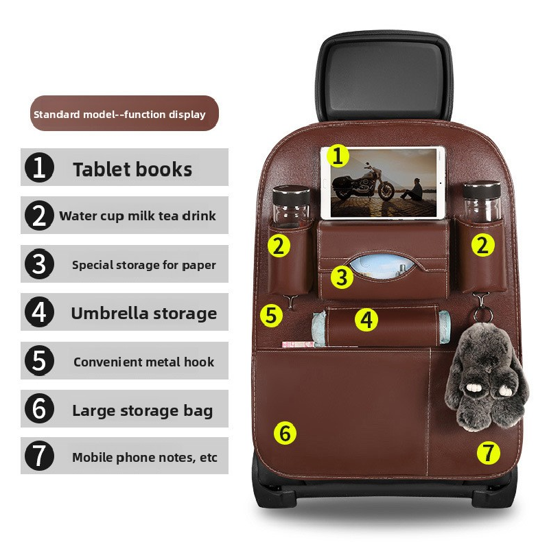 2-PCS Black PU Leather Car Back Seat Organizer Kick Mat with Touch Screen Tablet Holder Multi-Pocket Travel Storage Bag