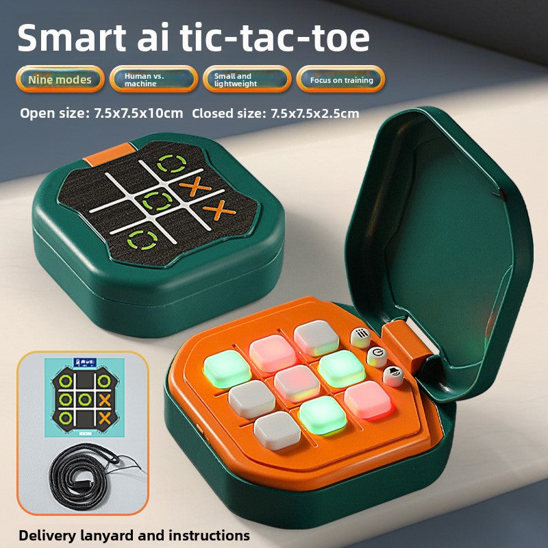 2 Pack Green AI Tic-Tac-Toe Game - Handheld Electronic Logic Training Machine with 9 Game Modes and Light-up Buttons for Kids Age 3+ - Perfect for Australian Home and Travel