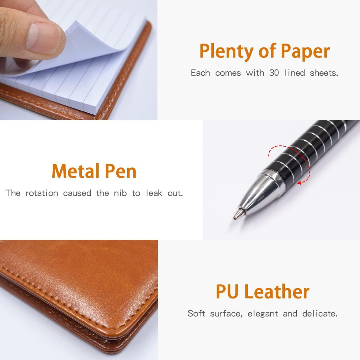 7-Piece Black Business Notebook Set - Premium PU Leather Memo Pad with 5 Replacement Refills & 2-in-1 Metal Stylus Pen