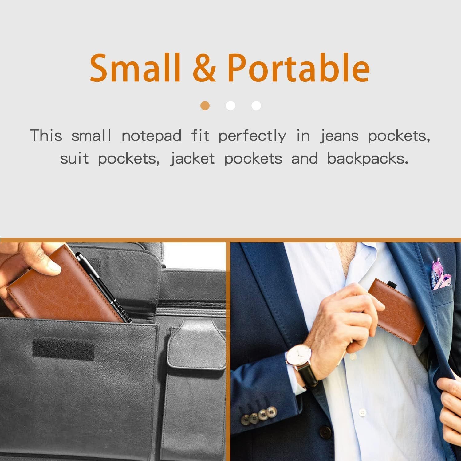 7-Piece Black Business Notebook Set - Premium PU Leather Memo Pad with 5 Replacement Refills & 2-in-1 Metal Stylus Pen