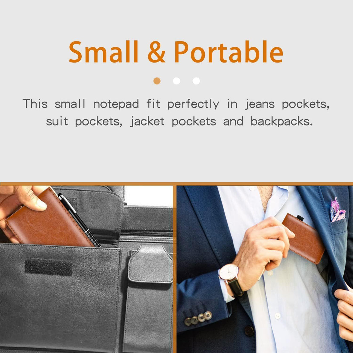 7-Piece Black Business Notebook Set - Premium PU Leather Memo Pad with 5 Replacement Refills & 2-in-1 Metal Stylus Pen