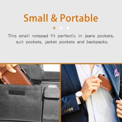 7-Piece Black Business Notebook Set - Premium PU Leather Memo Pad with 5 Replacement Refills & 2-in-1 Metal Stylus Pen