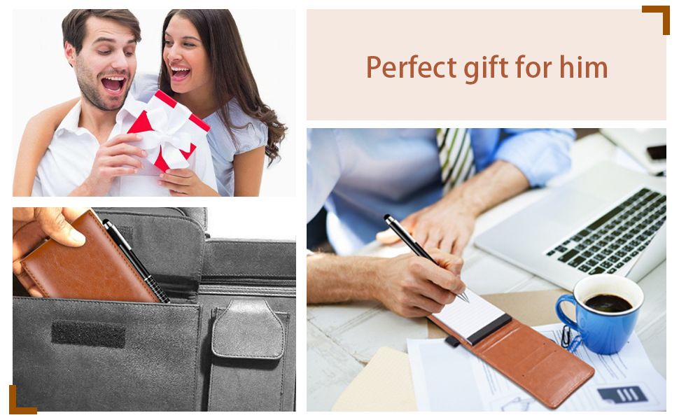 7-Piece Black Business Notebook Set - Premium PU Leather Memo Pad with 5 Replacement Refills & 2-in-1 Metal Stylus Pen