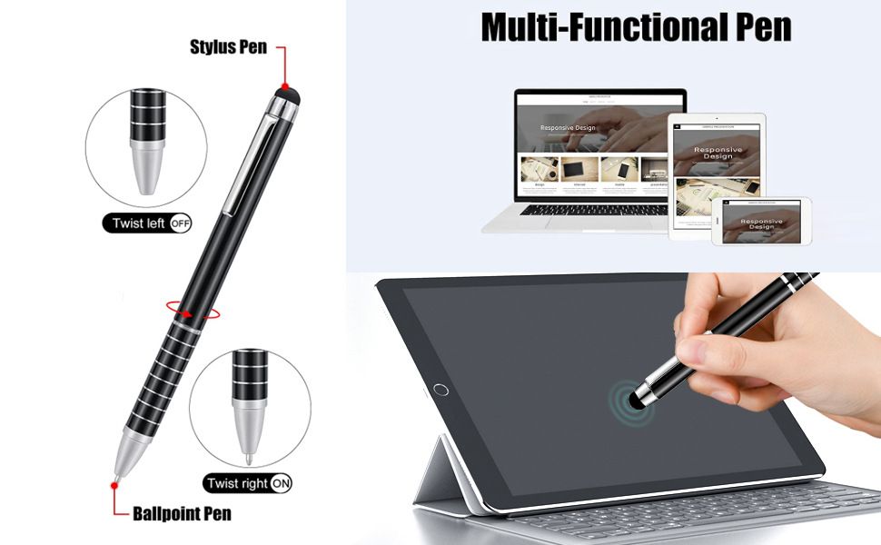 7-Piece Black Business Notebook Set - Premium PU Leather Memo Pad with 5 Replacement Refills & 2-in-1 Metal Stylus Pen
