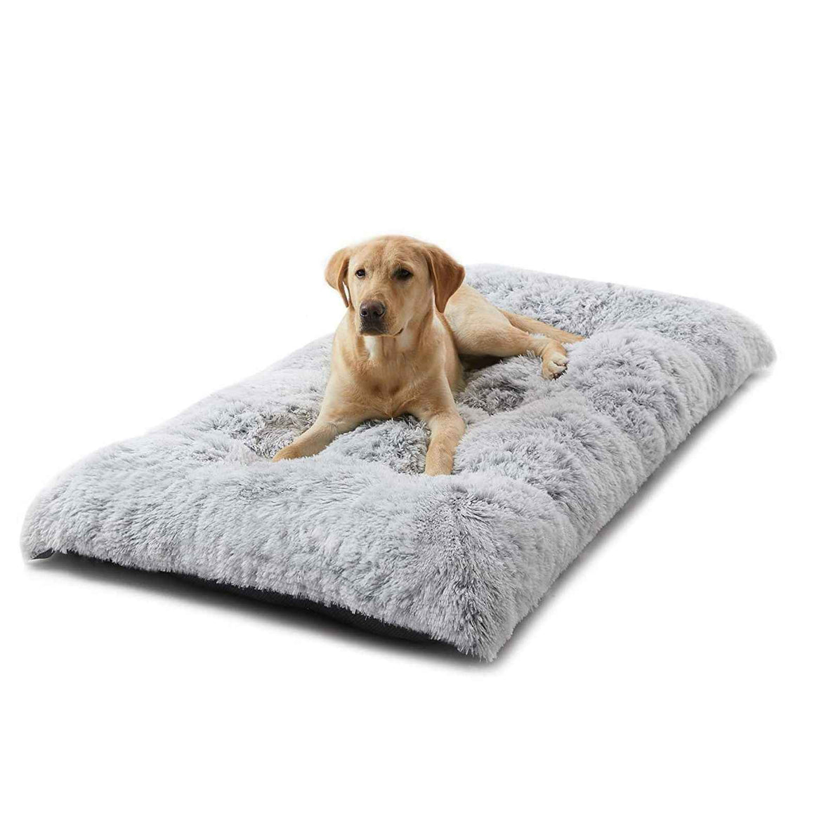 80 x 55 CM Winter Long Plush Dog Bed for Large Dogs - 10CM Thickened Fluffy Faux Fur Pad - Calming Anti Anxiety Pet Cushion with Non-Slip Bottom, Removable & Washable Heavy Duty Bedding, Grey L Size