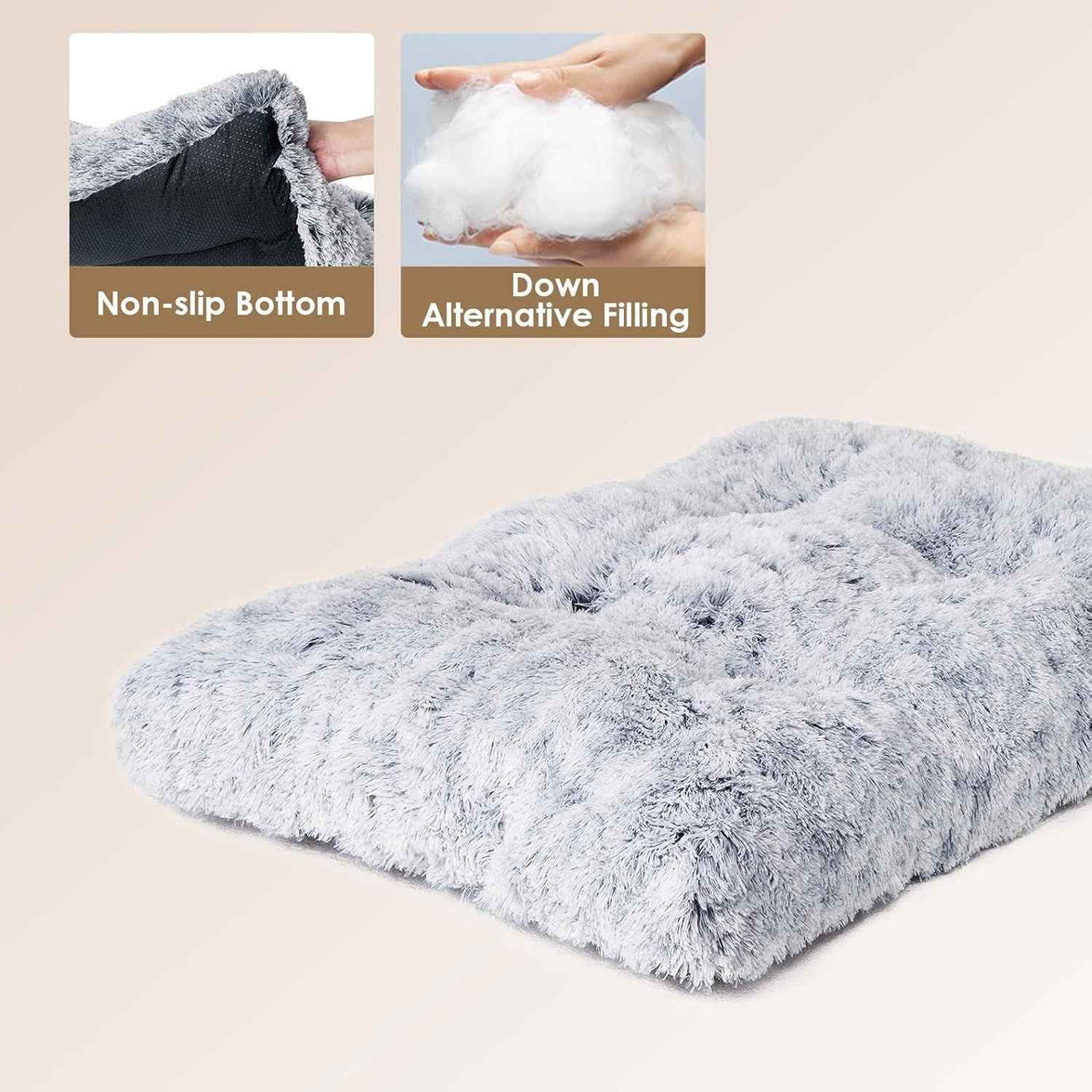 80 x 55 CM Winter Long Plush Dog Bed for Large Dogs - 10CM Thickened Fluffy Faux Fur Pad - Calming Anti Anxiety Pet Cushion with Non-Slip Bottom, Removable & Washable Heavy Duty Bedding, Grey L Size