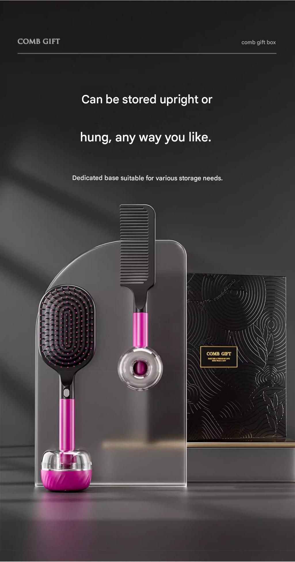 Pink 5-Piece Gift Box Set Premium ABS Hair Care Gift Set with Cushion Paddle Brush, Detangling Comb, Cleaning Brush & Stand - Elegant Mother’s Day or Couple’s Gift for Daily Styling and Scalp Comfort