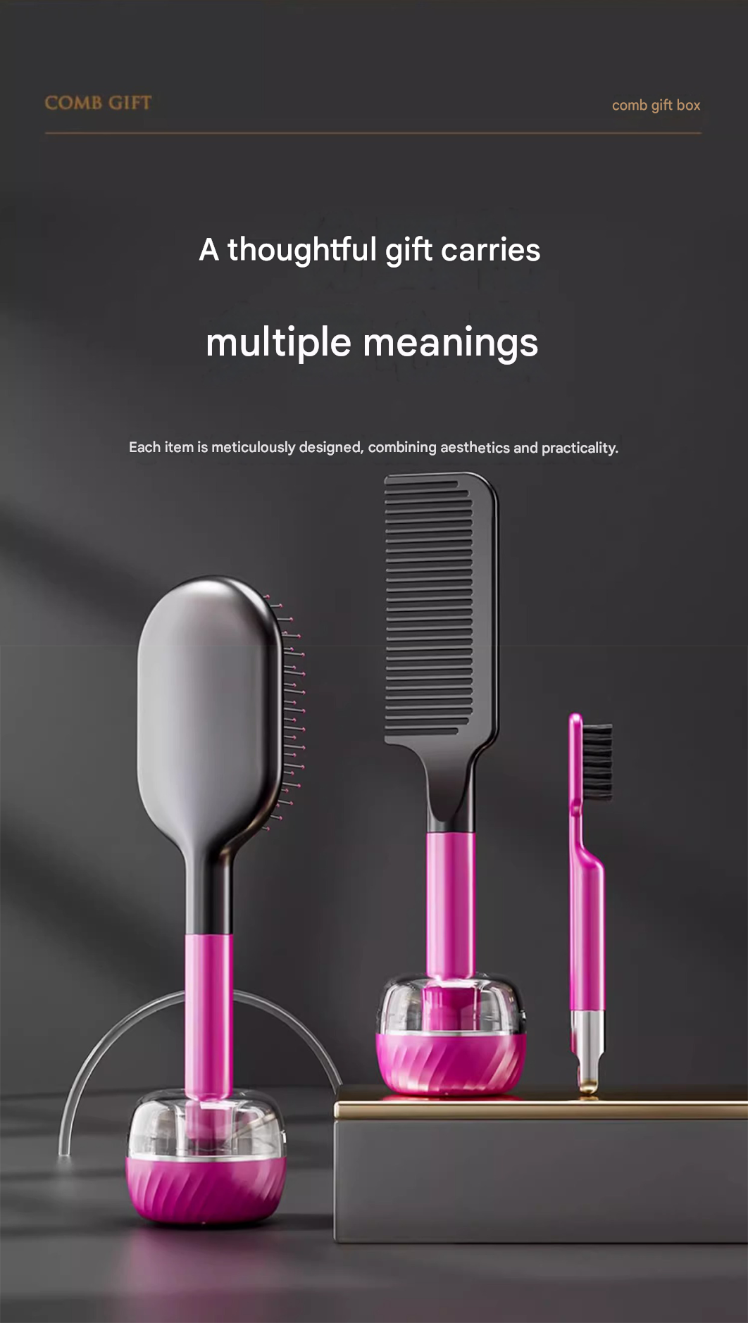 Pink 5-Piece Gift Box Set Premium ABS Hair Care Gift Set with Cushion Paddle Brush, Detangling Comb, Cleaning Brush & Stand - Elegant Mother’s Day or Couple’s Gift for Daily Styling and Scalp Comfort