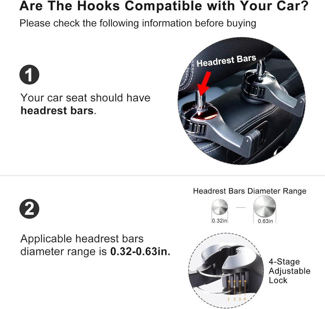4 Pack Silver Car Headrest Hook with Phone Holder for Purses Bags and 4-6.5 Inch Smartphones, Universal 360 Rotation Back Seat Storage Hook and Mobile Stand