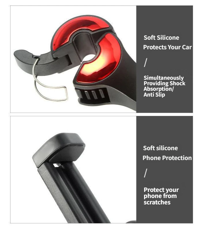 4 Pack Silver Car Headrest Hook with Phone Holder for Purses Bags and 4-6.5 Inch Smartphones, Universal 360 Rotation Back Seat Storage Hook and Mobile Stand