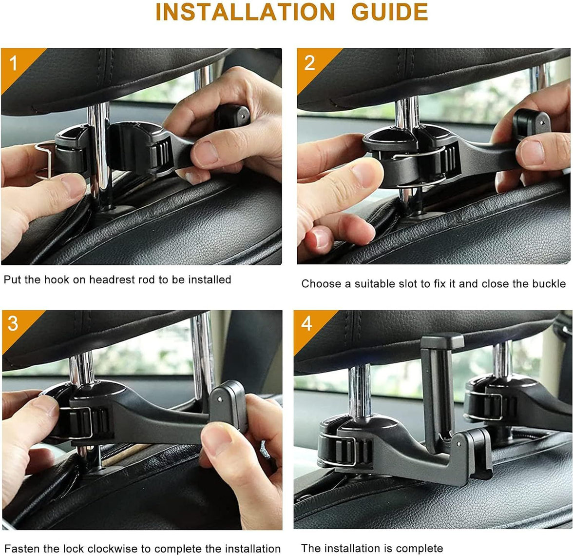 4 Pack Silver Car Headrest Hook with Phone Holder for Purses Bags and 4-6.5 Inch Smartphones, Universal 360 Rotation Back Seat Storage Hook and Mobile Stand
