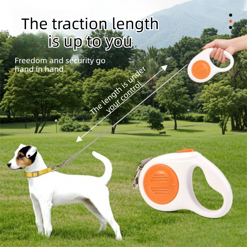 Grey 5M Automatic Retractable Dog Leash –Extendable Pet Lead with One-Button Brake Lock, Tangle-Free 360° Nylon Strap, Durable ABS Housing for Dogs and Puppies