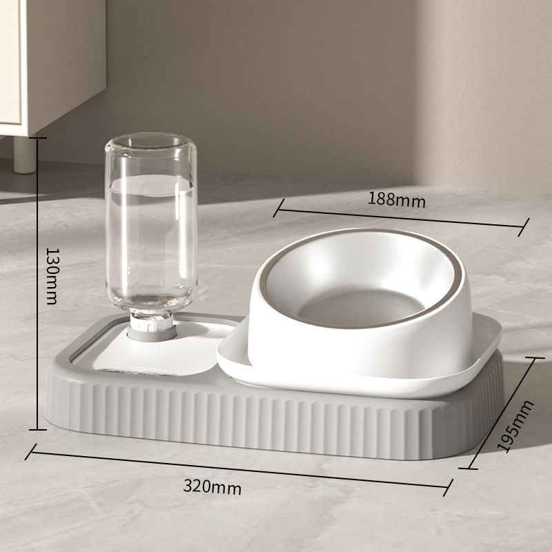 2 pcs Grey and White Cat Feeding Station Set with Water Dispenser & Slow Feeder Bowl Plus Cat Scratching Mat Bundle 40x60cm