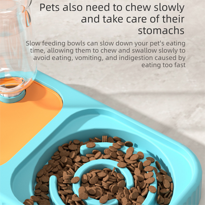 2 pcs  Grey and White Cat Feeding Station with Water Dispenser &  Slow Feeder Bowl Plus Cat Scratching Mat Set Gery 40x60cm Pet Dining and Furniture Protection Bundle