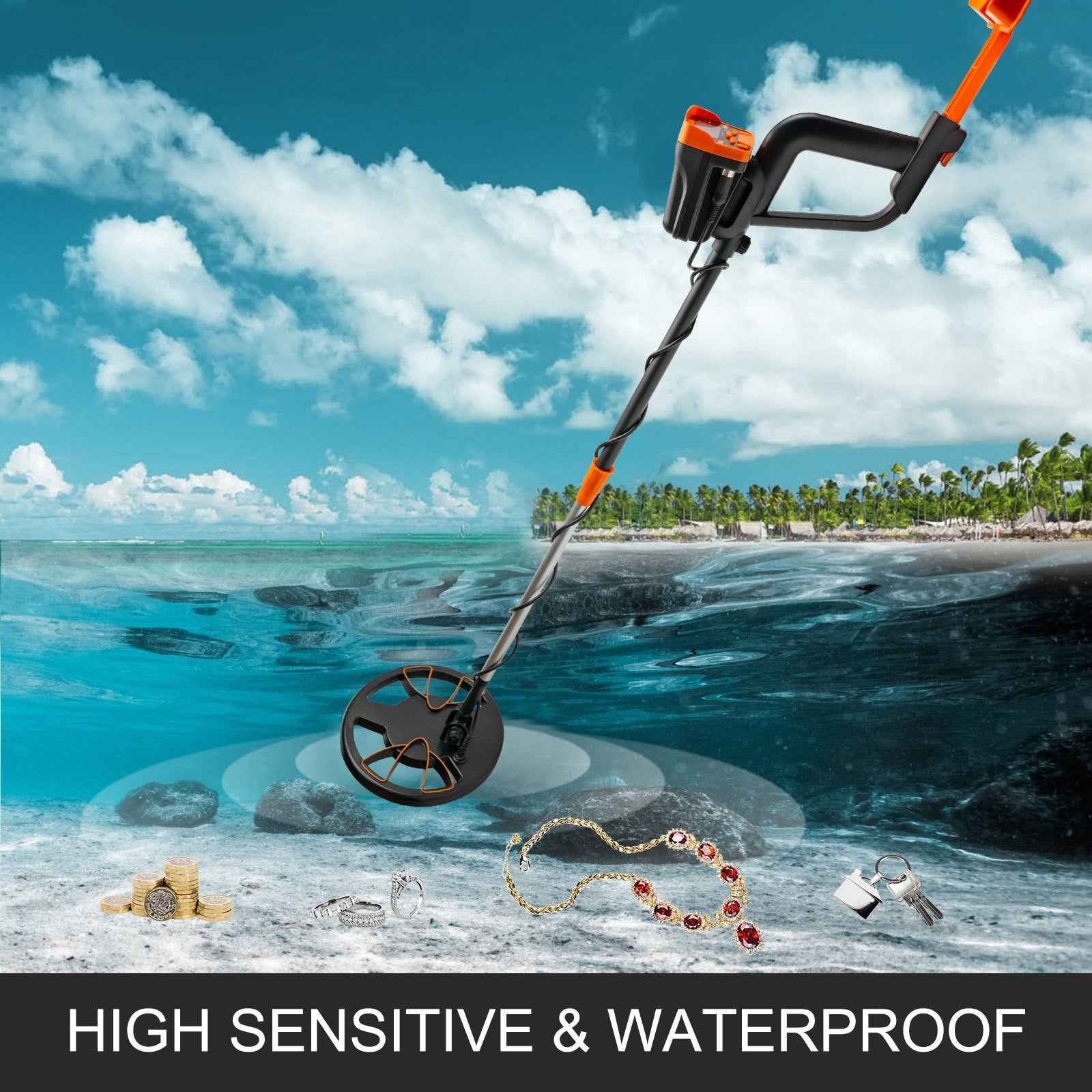 Metal Detector Waterproof LCD - Underwater and Underground High Accuracy Detector for Adults and Children with Headphones (Yellow 3010)
