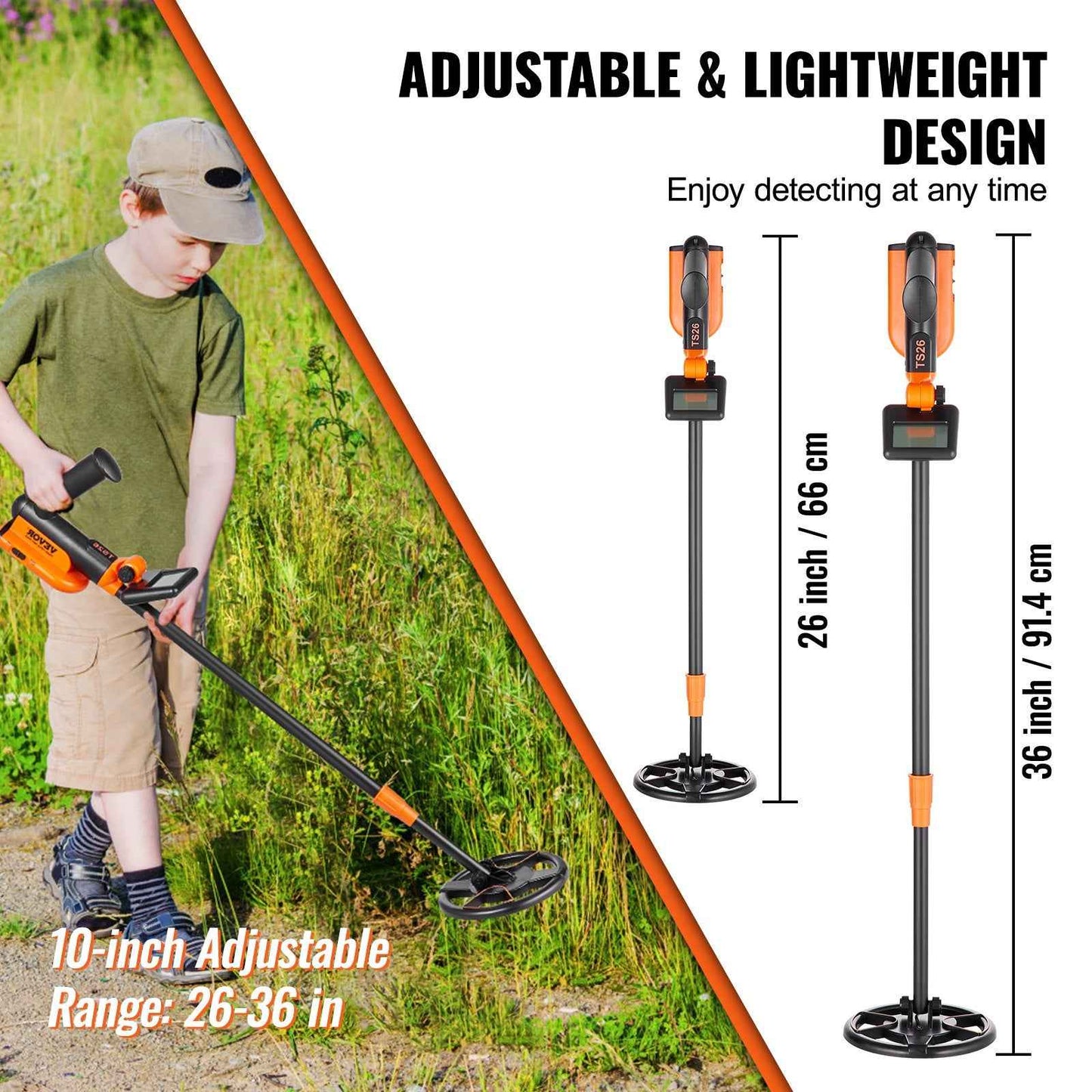 Metal Detector for Kids, 150mm, Waterproof Search Coil with LCD Display, Adjustable 660.4-914.4 mm Gold Detector, Lightweight Carbon Fiber Stem for Junior & Youth Detecting Gold Coin Treasure