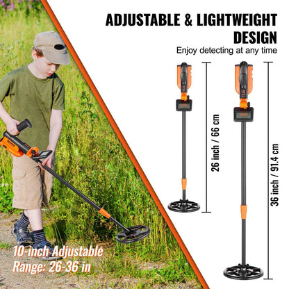 Metal Detector for Kids, 150mm, Waterproof Search Coil with LCD Display, Adjustable 660.4-914.4 mm Gold Detector, Lightweight Carbon Fiber Stem for Junior & Youth Detecting Gold Coin Treasure