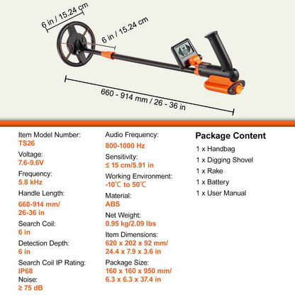 Metal Detector for Kids, 150mm, Waterproof Search Coil with LCD Display, Adjustable 660.4-914.4 mm Gold Detector, Lightweight Carbon Fiber Stem for Junior & Youth Detecting Gold Coin Treasure