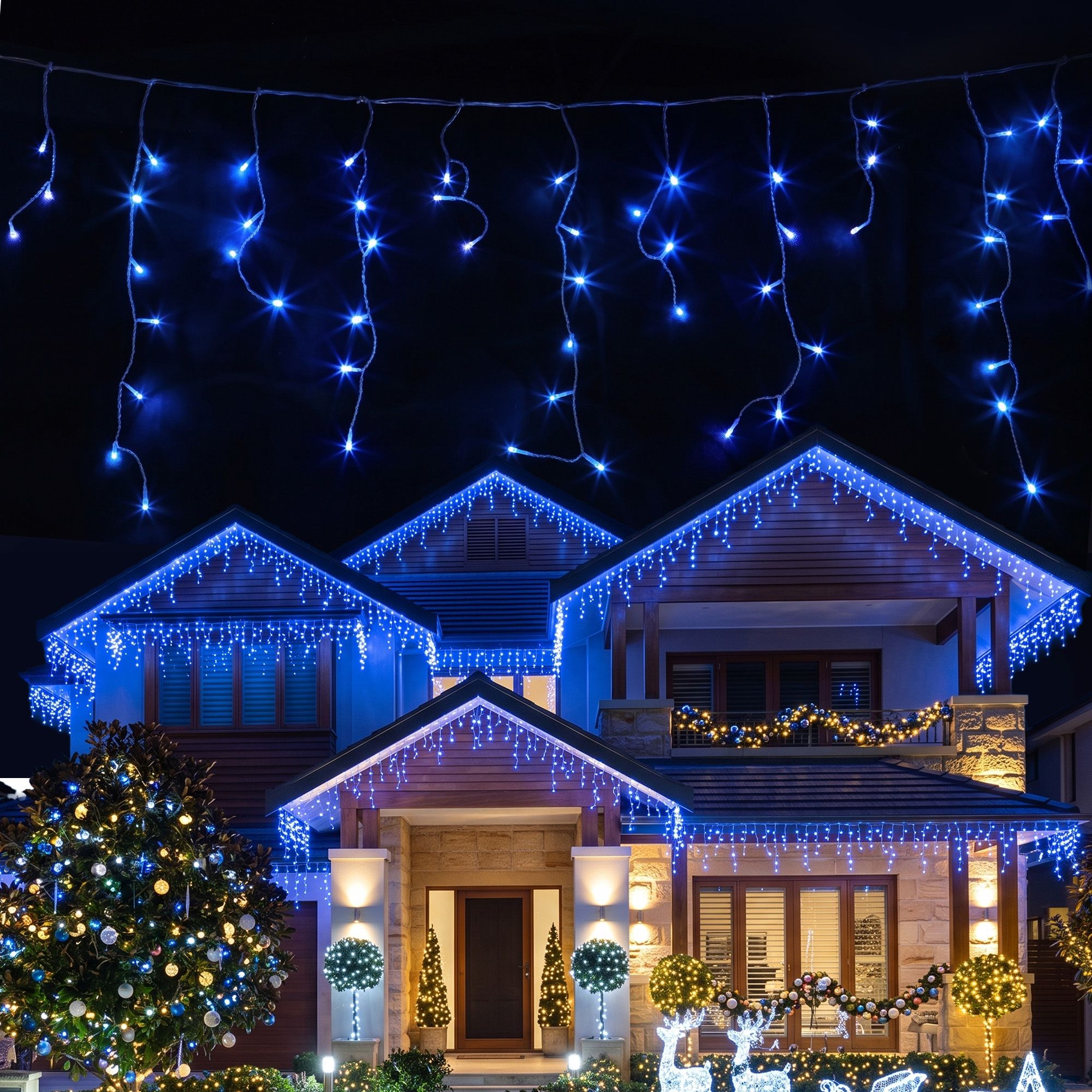 Transform Your Holidays with Solar Blue Christmas Icicle Lights - 32M String Lights