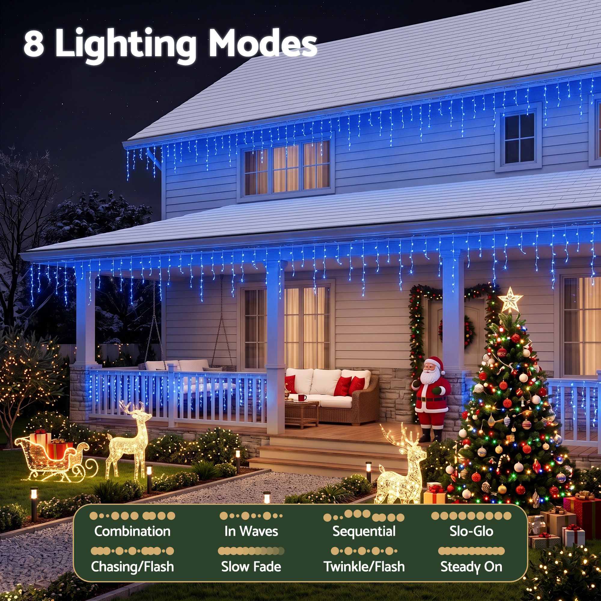 Transform Your Holidays with Solar Blue Christmas Icicle Lights - 32M String Lights