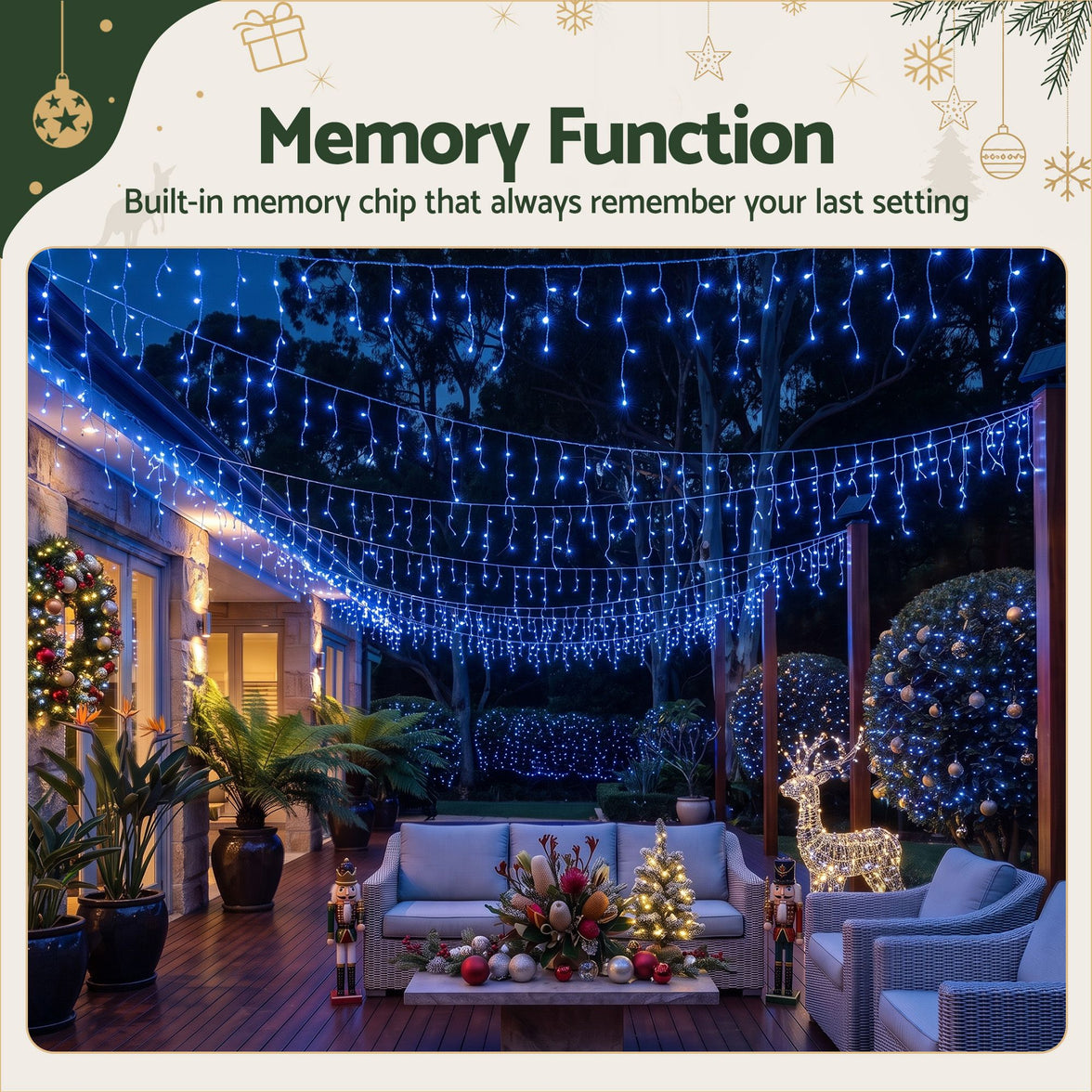 Transform Your Holidays with Solar Blue Christmas Icicle Lights - 32M String Lights