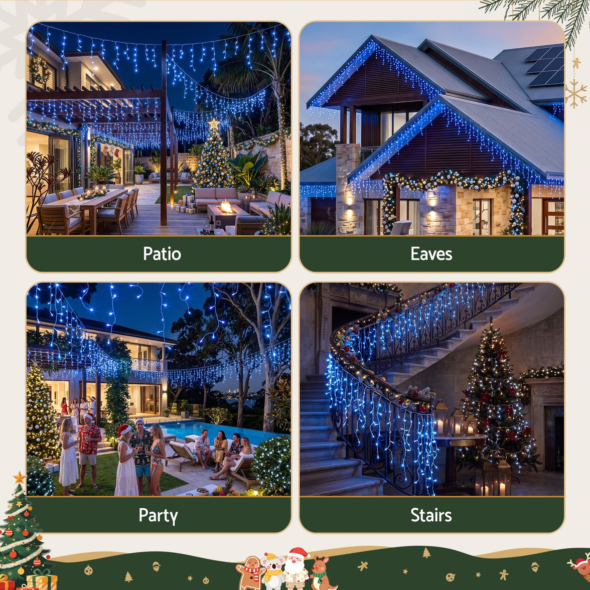 Transform Your Holidays with Solar Blue Christmas Icicle Lights - 32M String Lights