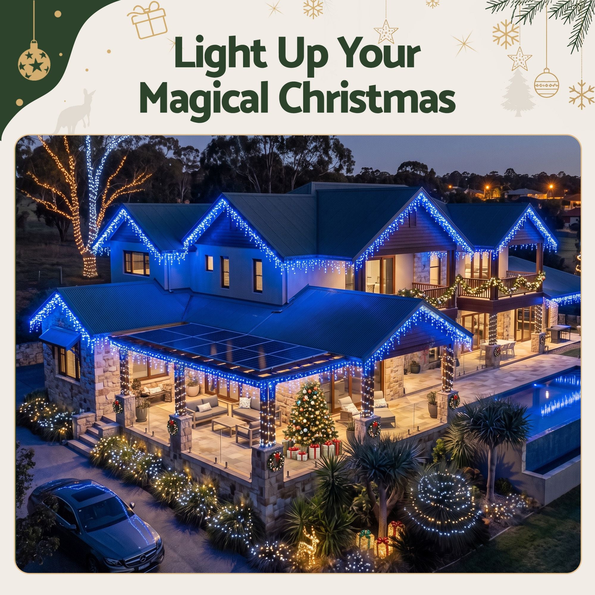 Transform Your Holidays with Solar Blue Christmas Icicle Lights - 32M String Lights