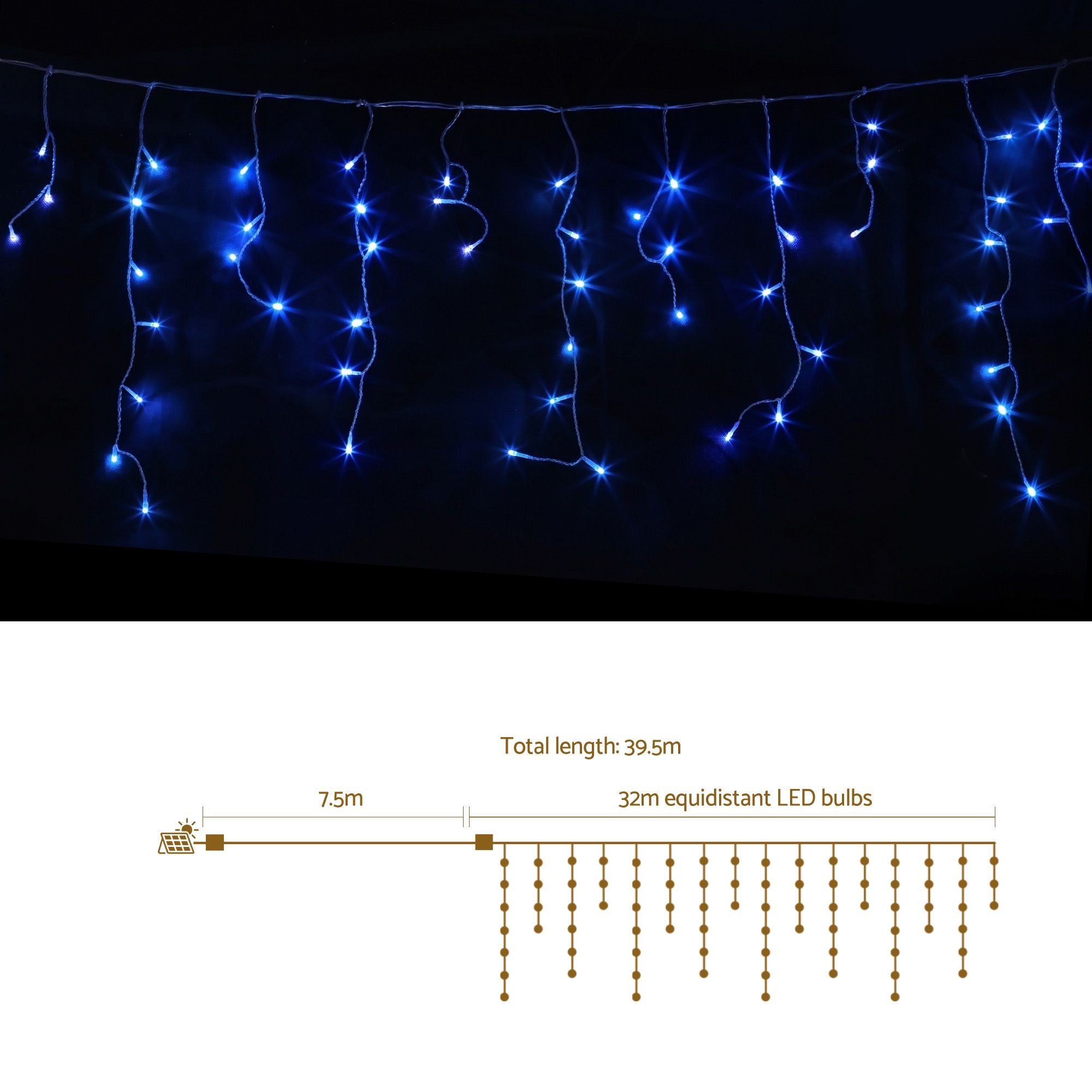 Transform Your Holidays with Solar Blue Christmas Icicle Lights - 32M String Lights