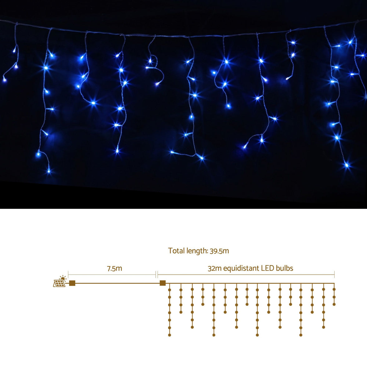 Transform Your Holidays with Solar Blue Christmas Icicle Lights - 32M String Lights