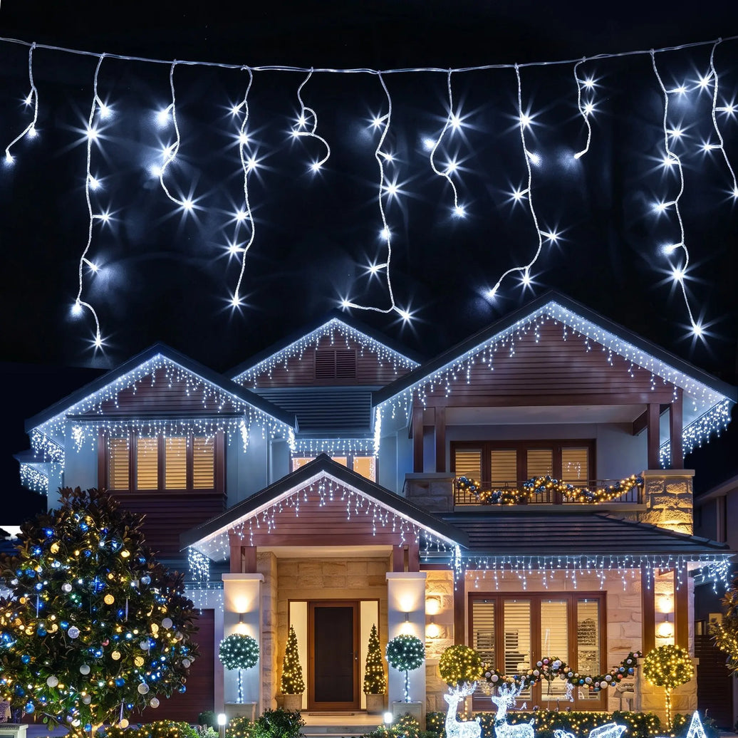 Jingle Jollys Solar Icicle Christmas Lights, 32m, 960 Cool White LEDs