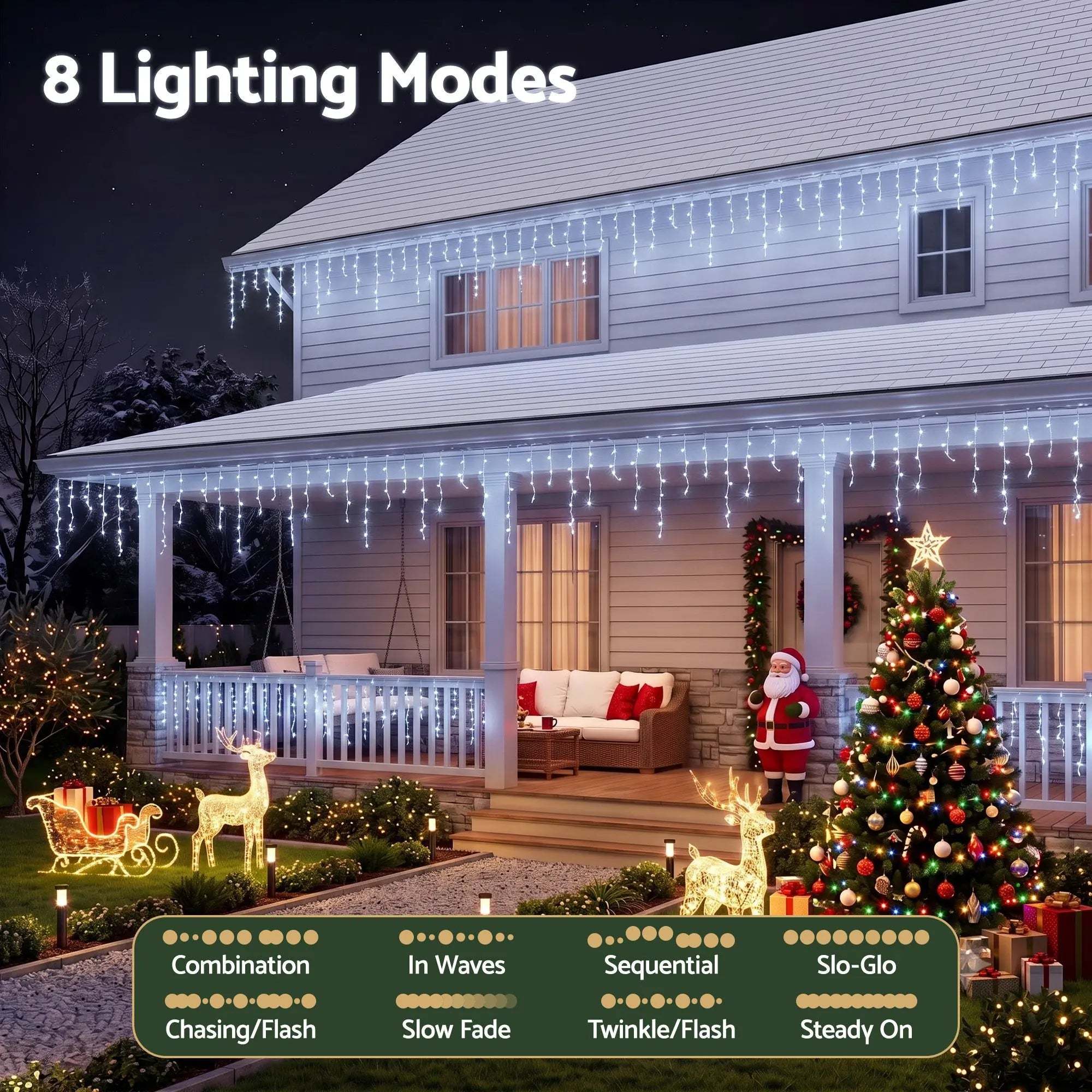 Jingle Jollys Solar Icicle Christmas Lights, 32m, 960 Cool White LEDs