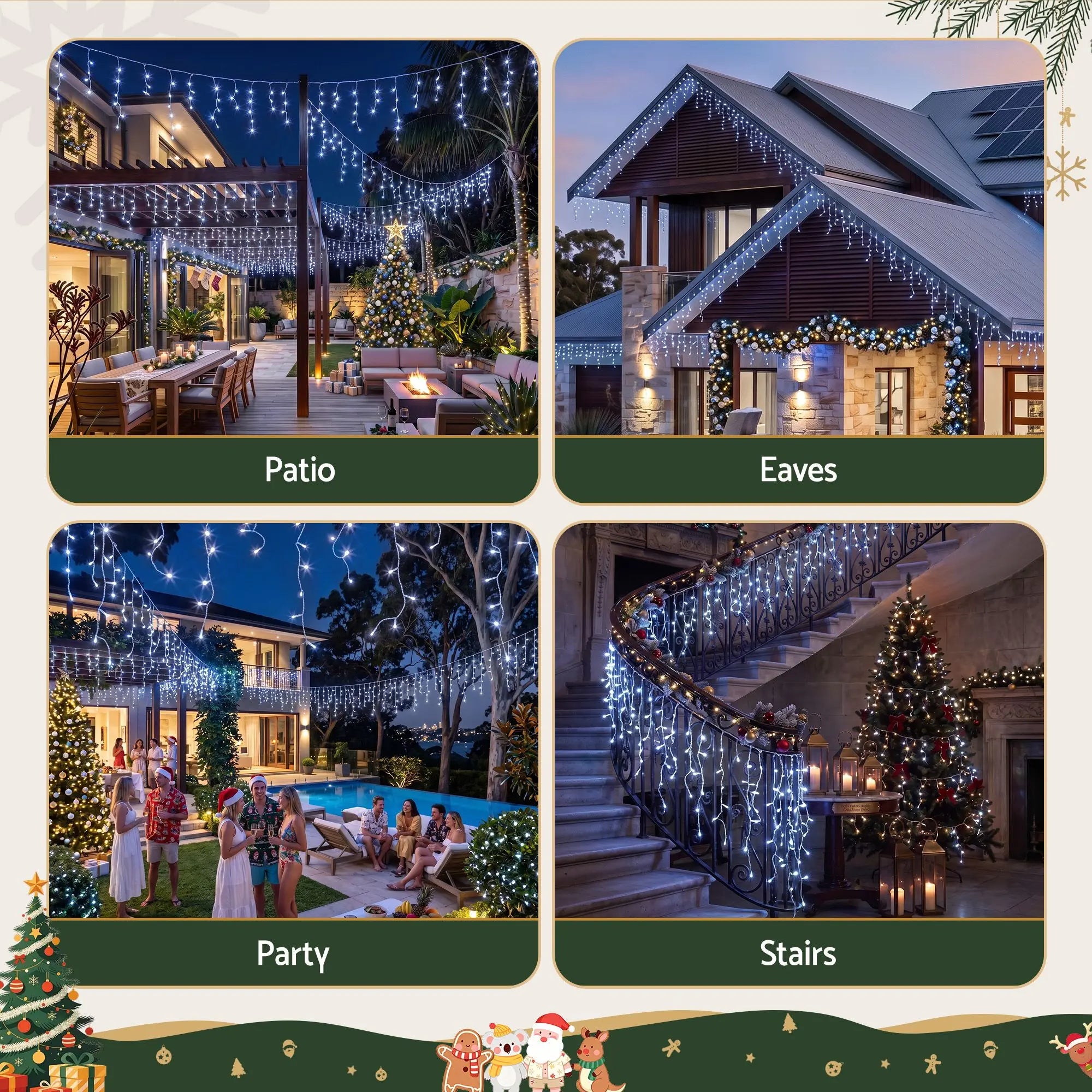 Jingle Jollys Solar Icicle Christmas Lights, 32m, 960 Cool White LEDs