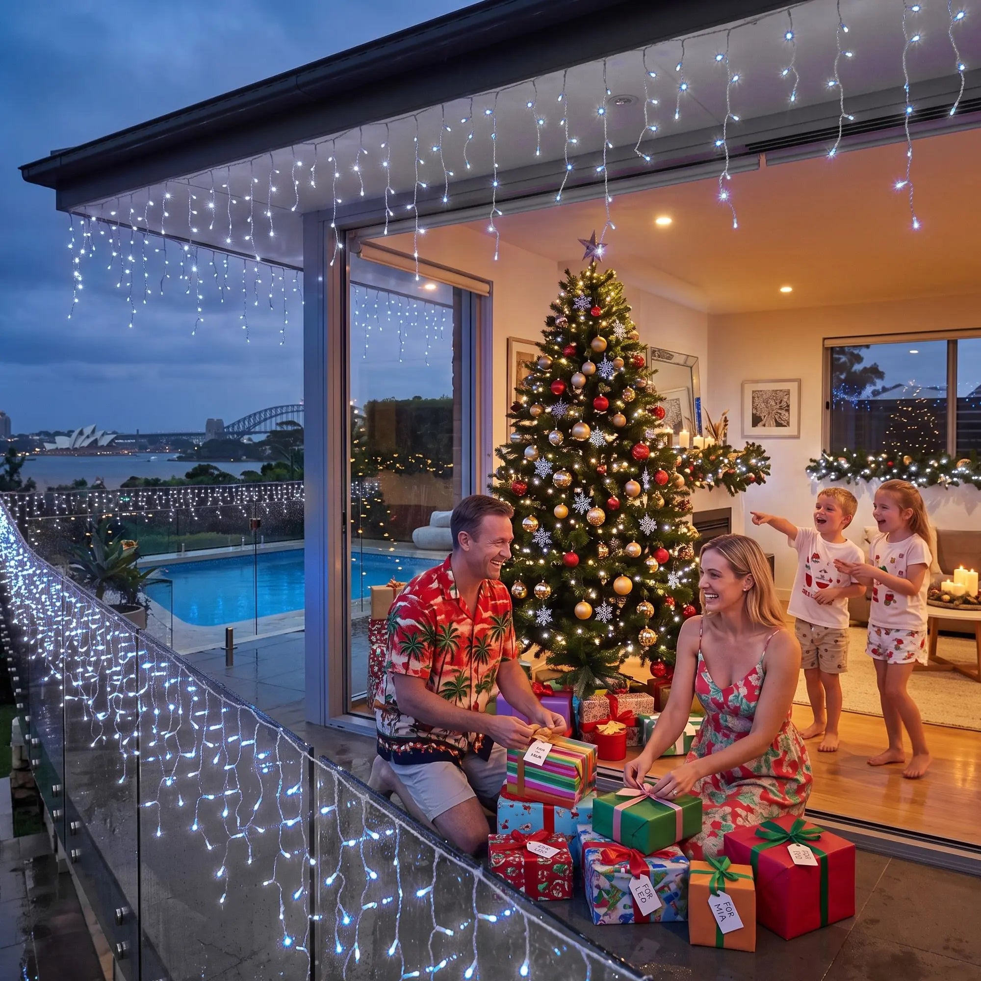 Jingle Jollys Solar Icicle Christmas Lights, 32m, 960 Cool White LEDs