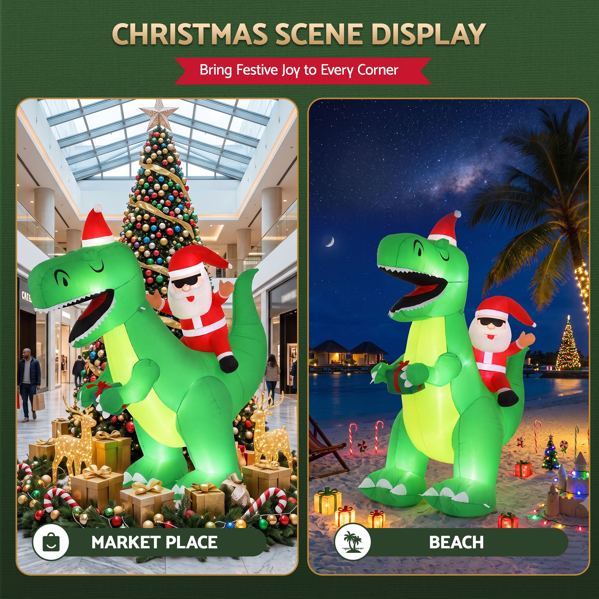 Jingle Jollys Christmas Inflatable Dinosaur Decorations: Light Up Your Holiday Spirit!