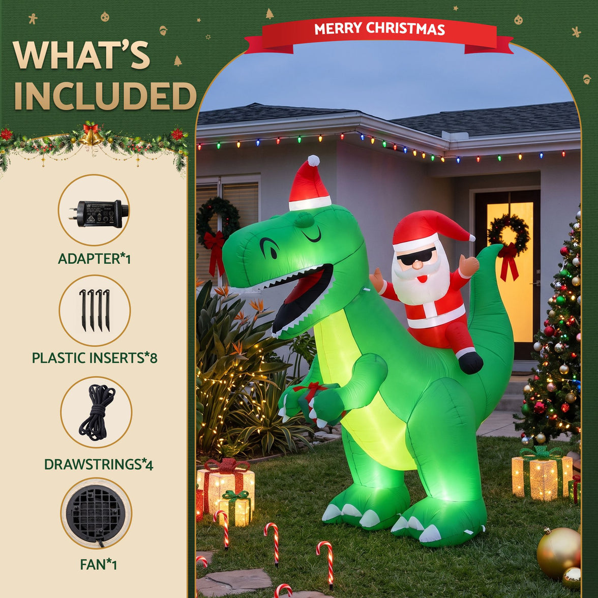 Jingle Jollys Christmas Inflatable Dinosaur Decorations: Light Up Your Holiday Spirit!