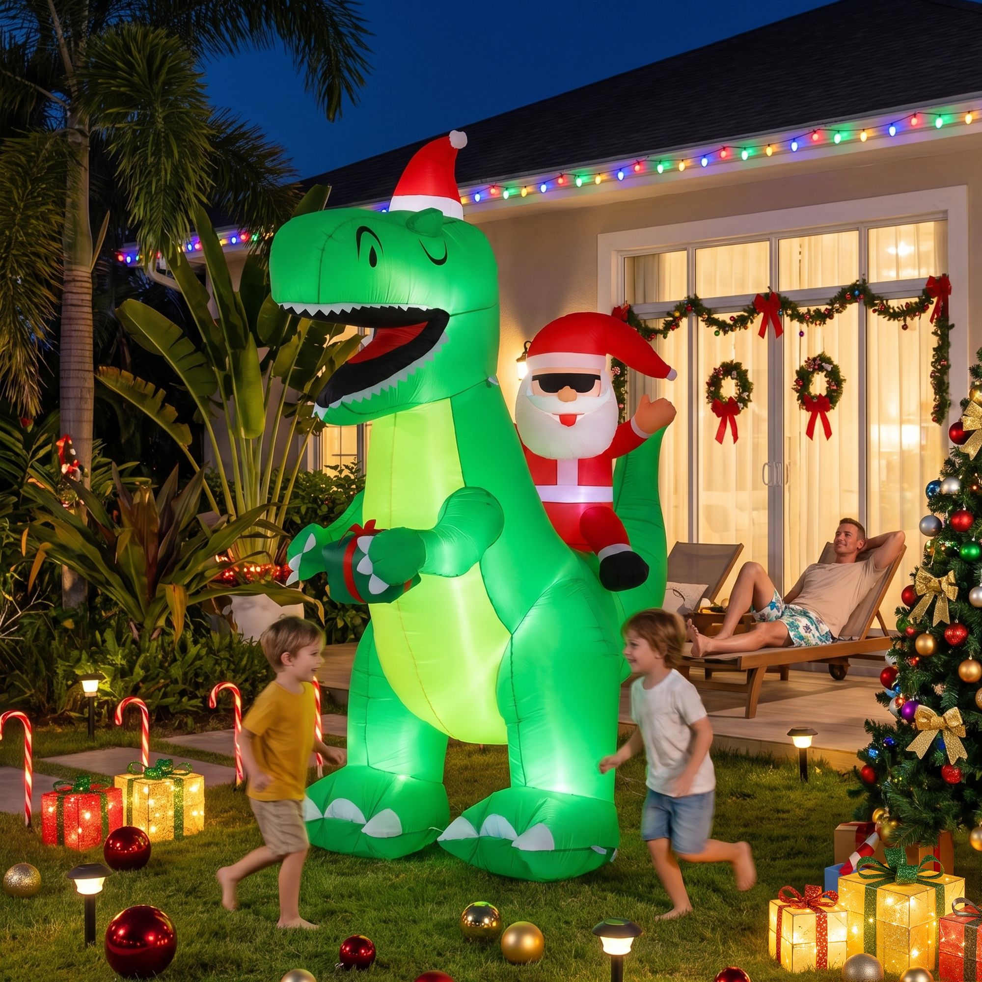 Jingle Jollys Christmas Inflatable Dinosaur Decorations: Light Up Your Holiday Spirit!