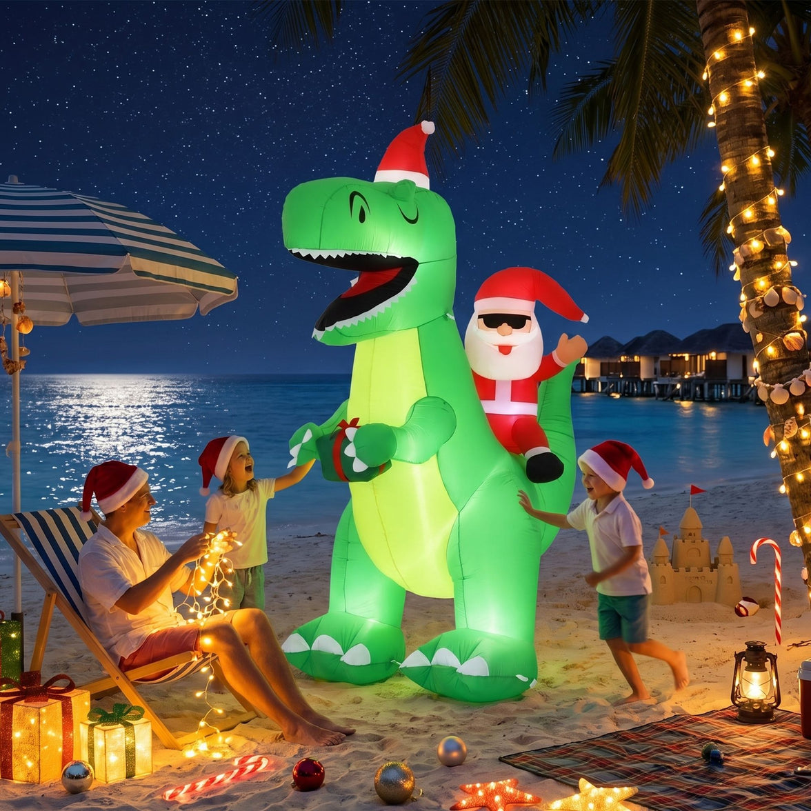 Jingle Jollys Christmas Inflatable Dinosaur Decorations: Light Up Your Holiday Spirit!