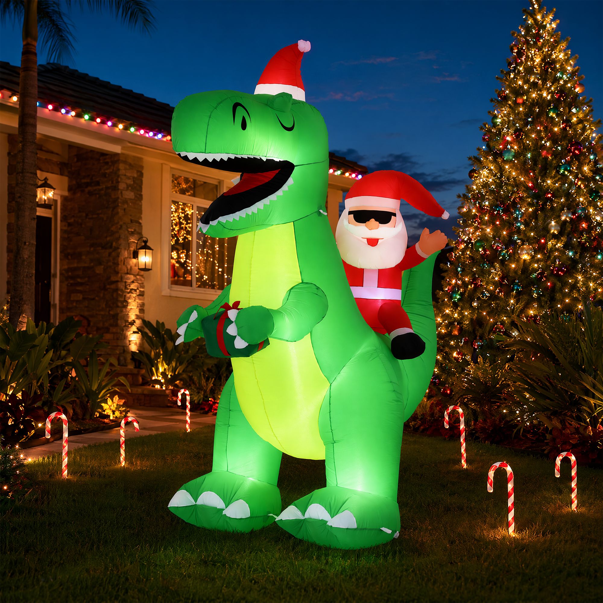 Jingle Jollys Christmas Inflatable Dinosaur Decorations: Light Up Your Holiday Spirit!