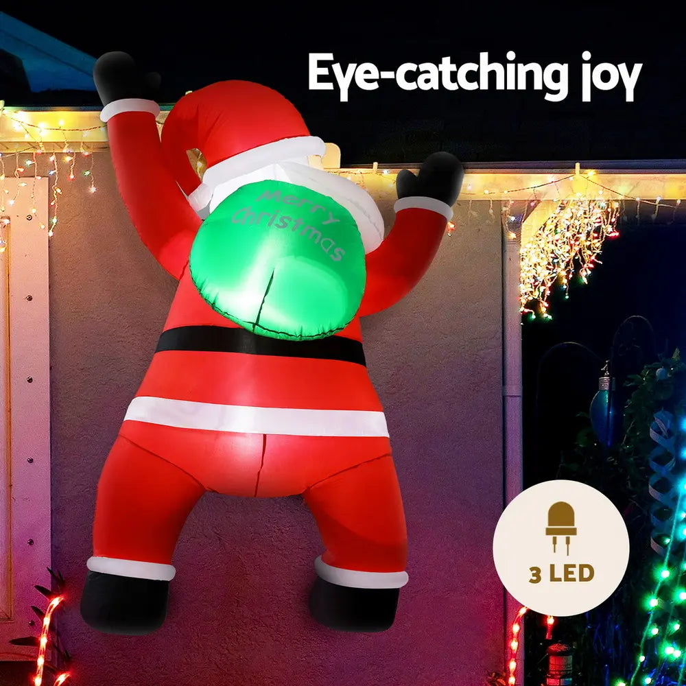 Jingle Jollys Christmas Inflatable Santa Decoration – 1.9m Climbing LED Cheer for Your Holidays