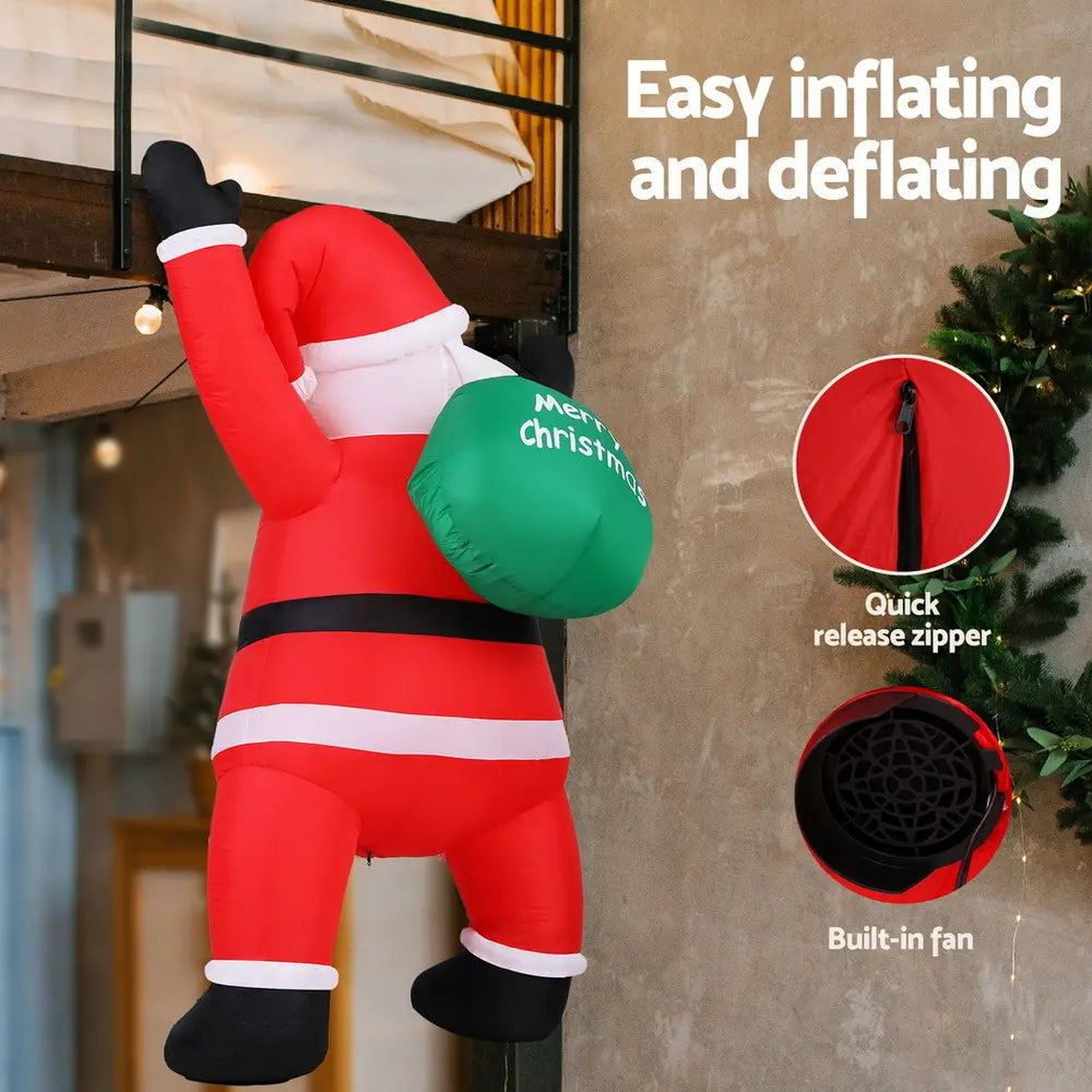 Jingle Jollys Christmas Inflatable Santa Decoration – 1.9m Climbing LED Cheer for Your Holidays