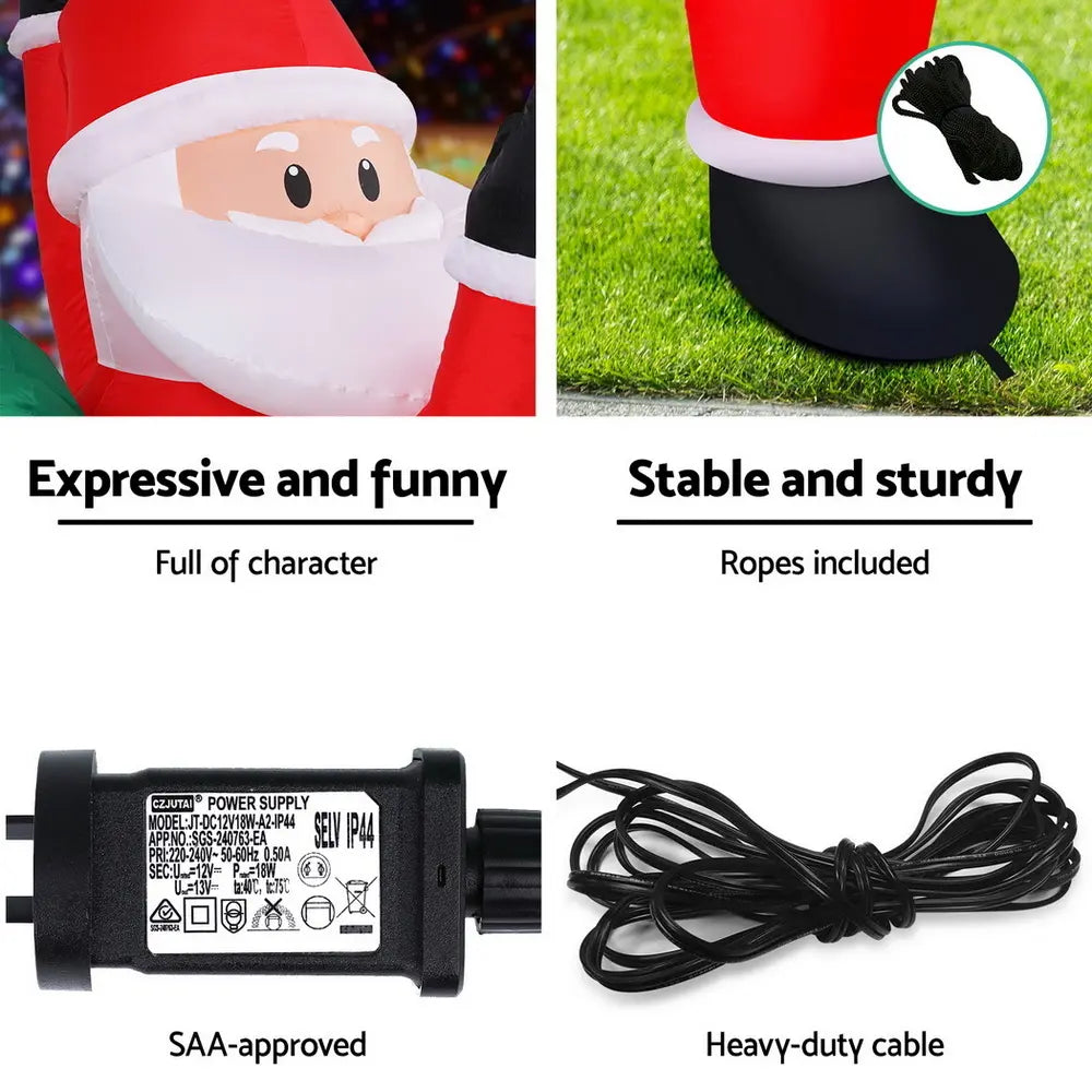 Jingle Jollys Christmas Inflatable Santa Decoration – 1.9m Climbing LED Cheer for Your Holidays